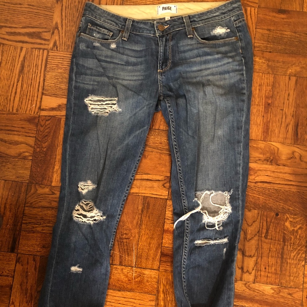 Paige Denim Dark Wash Boyfriend Ripped Jeans